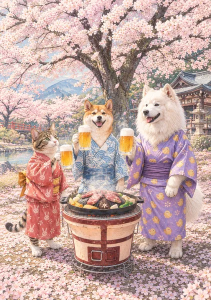 花見にジンギスカン　Hanamisukan (Genghis Khan BBQ for Hanami) - 日本の風