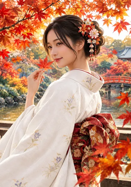 もみじを手に　Holding a Maple Leaf - 日本の風
