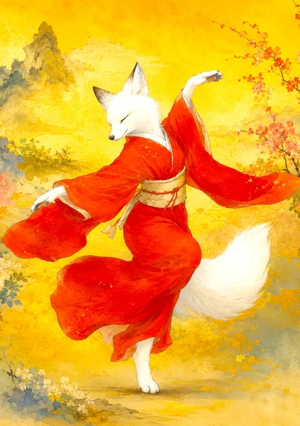 舞い踊る白い狐　Dancing White Fox - 日本の風