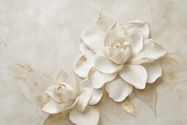『ゴールド・ガーデニア　 優雅なるレリーフ』  ーElegant Gardenia in White and Gold Reliefー - 陽古