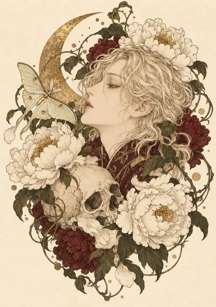 Floral Requiem Beneath the Moon / 月下花葬 (297 × 420 mm) - レイカミヤ