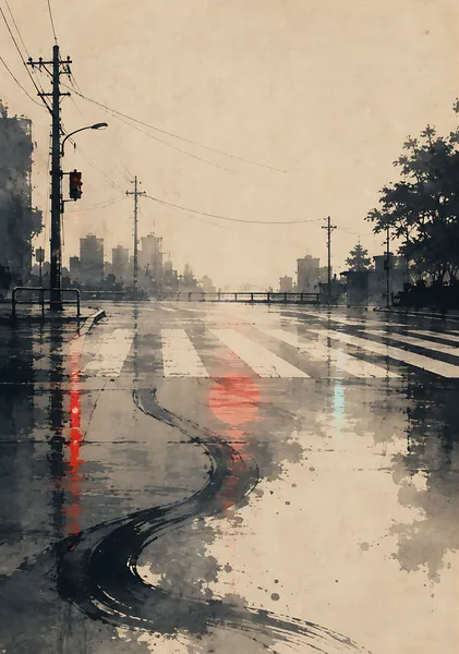 Japandi Rain Wall Art - Quiet Japanese Street Sumi Ink Fine Art Print - Sumi Street Japan
