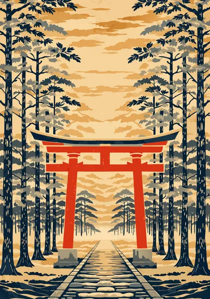 Red Torii Gate in a Japanese Cedar Forest.no text - NIPPON ARTWORKS