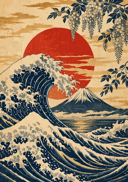 Japanese Great Wave and Mount Fuji.no text - NIPPON ARTWORKS