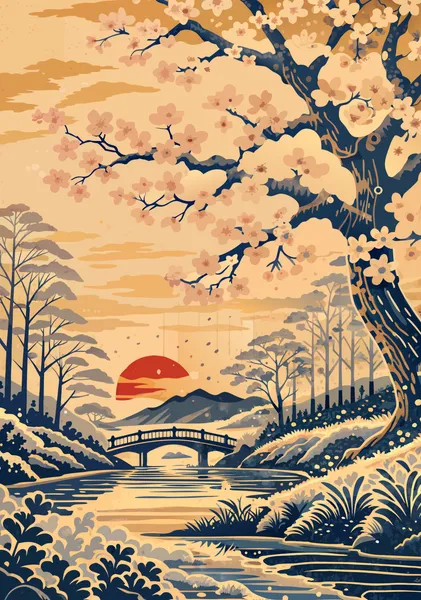 Cherry Blossom Bridge at Sunset.no text - NIPPON ARTWORKS