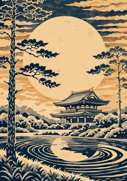 Japanese Temple Under the Full Moon.no text - NIPPON ARTWORKS