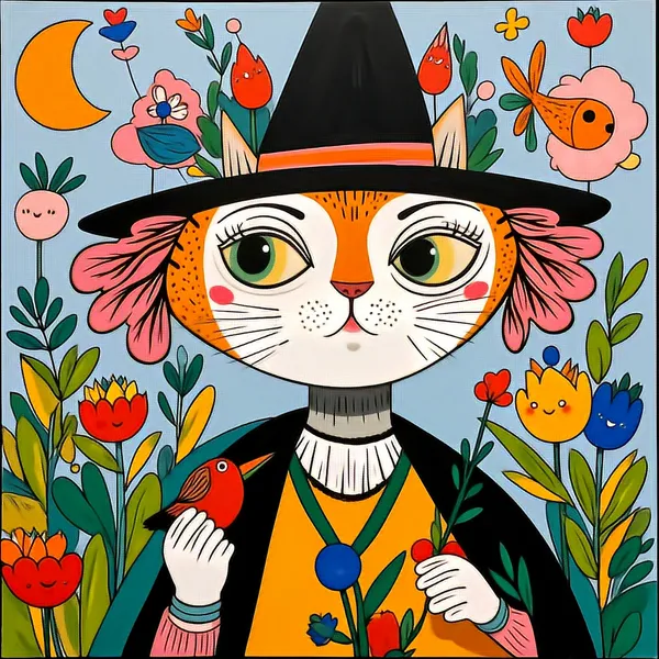 月の夜の猫魔女と秘密のハーブ garden - Studio Moderno