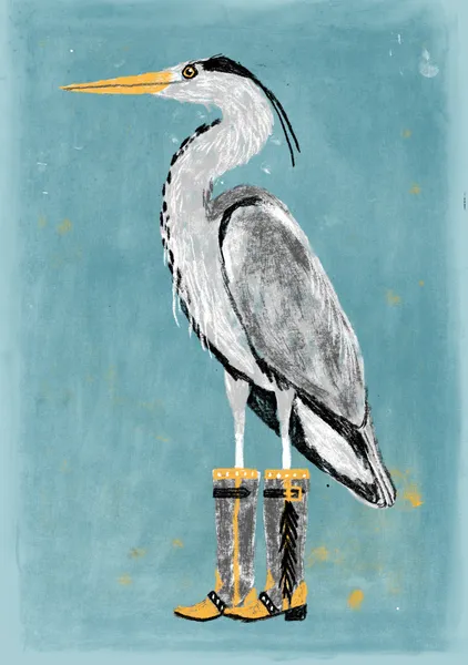 Grey Heron in Cowboy Boots - Anyone Can Yeehaw