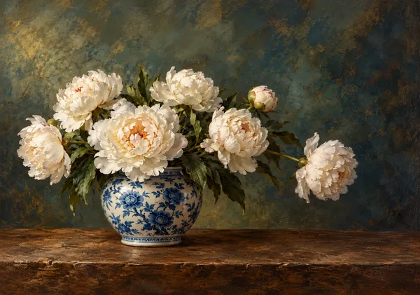 白牡丹と青の静寂‐White Peonies in Blue & White Porcelain - Kojiron