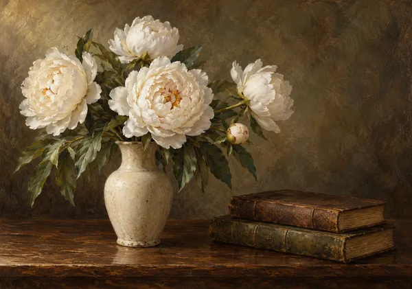 白牡丹と古書の静けさ‐White Peonies & Antique Books - Kojiron