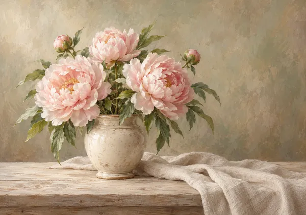 薄紅の牡丹とリネンのぬくもり-Blush Peonies & Linen - Kojiron