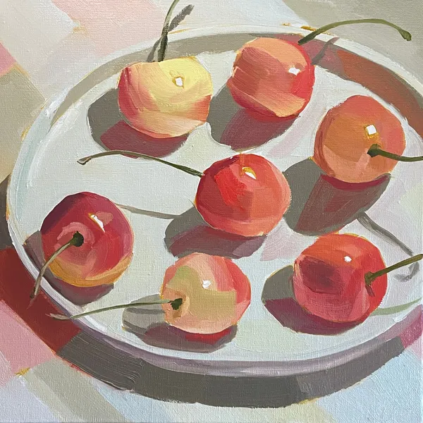 Seven Cherries on a White Plate - タイシテユリ