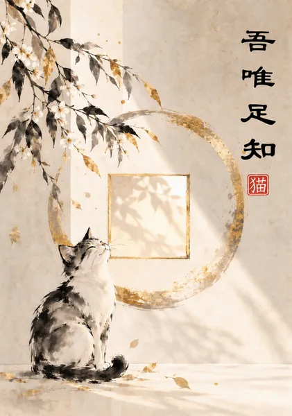 I Am Content with What I Have | Zen Cat — 吾唯足知 - WonderLumina