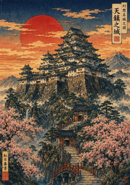 Original Japanese Castle Ukiyo-e Collection - Crimson Sun - Guts