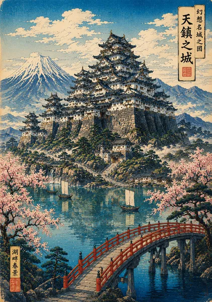 Original Japanese Castle Ukiyo-e Collection - Lakeside Castle - Guts