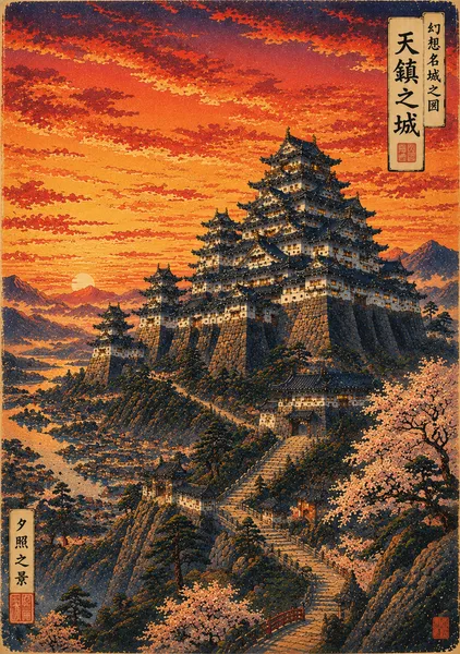 Original Japanese Castle Ukiyo-e Collection - Golden Sunset - Guts