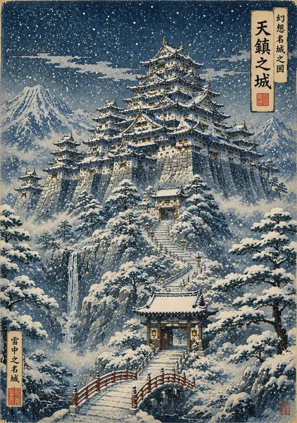 Original Japanese Castle Ukiyo-e Collection - Snowbound Castle - Guts