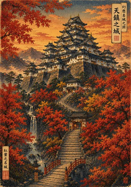 Original Japanese Castle Ukiyo-e Collection - Autumn Castle - Guts