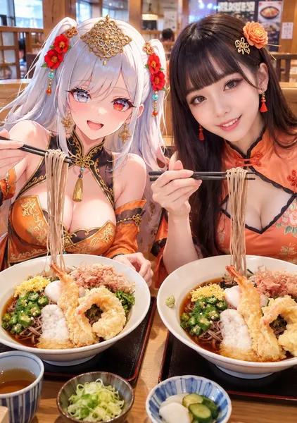 そばを食べる二人 - 1124英太