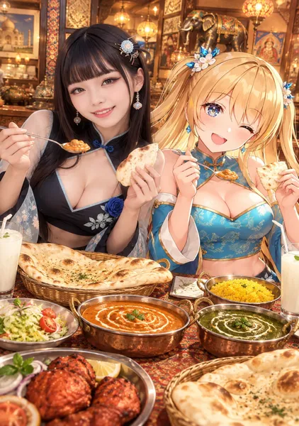 インドカレーを食べる二人 - 1124英太