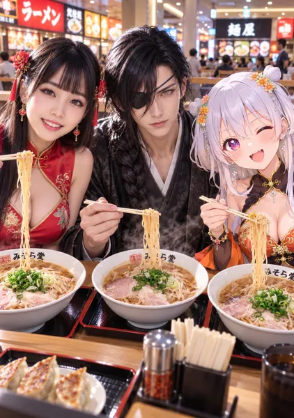 ラーメンを食べる三人 - 1124英太