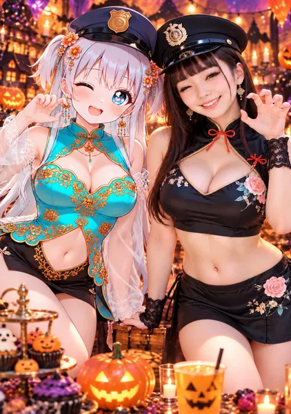 ハロウィンパーティの美少女と美女 - 1124英太