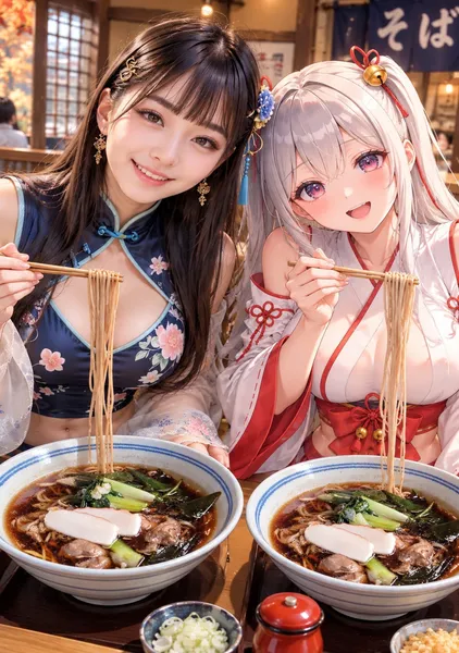 おそばを食べる2人 - 1124英太