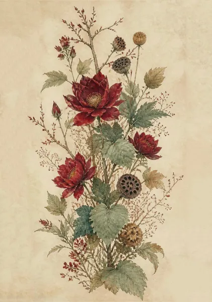 Crimson Lotus & Autumn Botanicals — 紅蓮秋華 - pierre