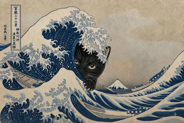 🐈‍⬛大波裏から覗き見する猫 - MASAMICHI AOKI
