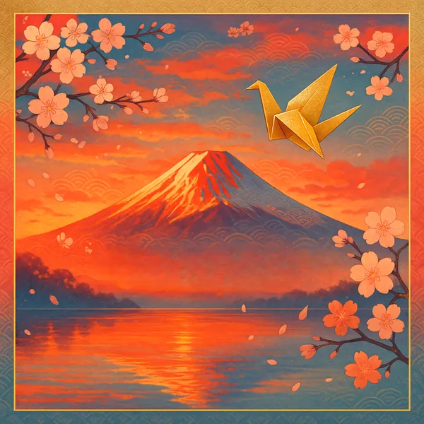 Fuji, Sakura & Origami Crane - TokyoBloomworks