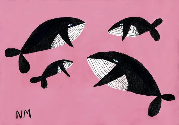 Whale family on pink. - Nancy McKie
