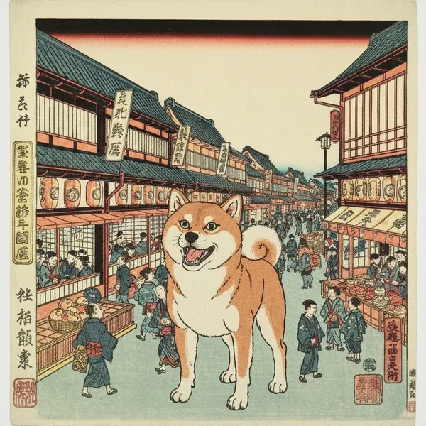 江戸柴犬守るくん浮世絵Edo Shiba Inu Guardian Ukiyo-e - 縁糸