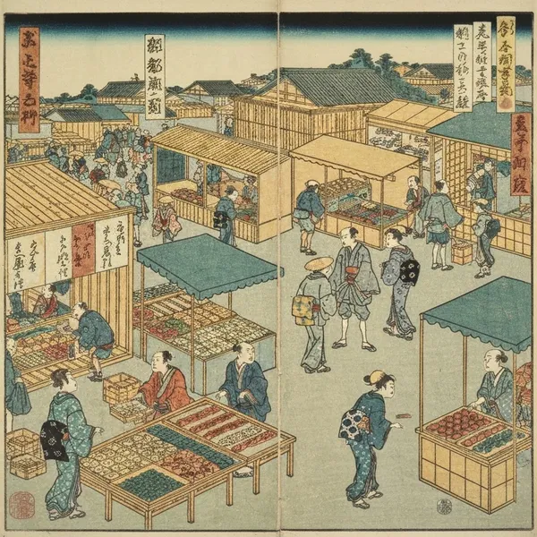 江戸市場浮世絵　Edo Market - 縁糸
