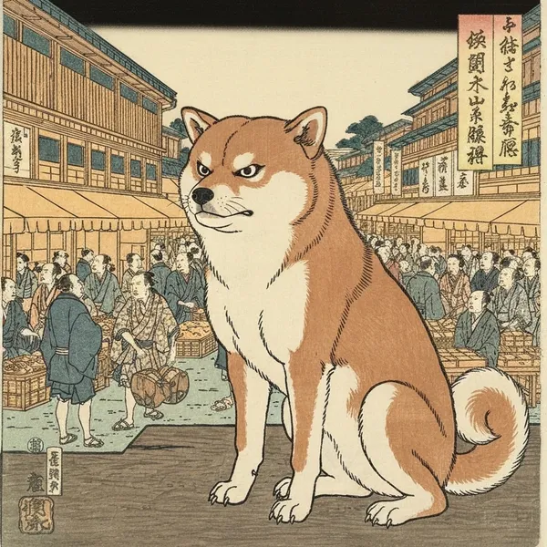 柴犬マーケット浮世絵　Shiba Inu Market - 縁糸