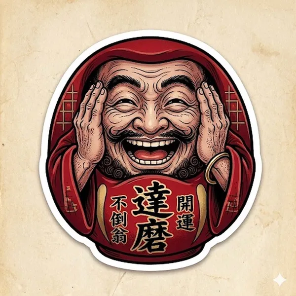 達磨笑浮世絵Laughing Daruma Ukiyo-e - 縁糸