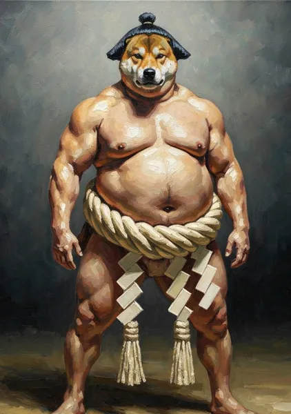 犬相撲レスラー肖像画Dog Sumo Wrestler Portrait - 縁糸