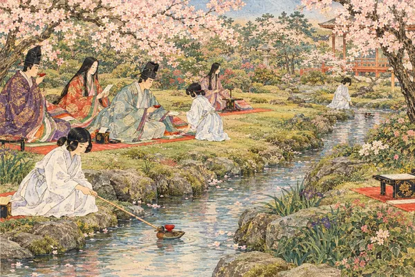 曲水の宴　浮世絵Kyokusui no En Ukiyo-e - 縁糸