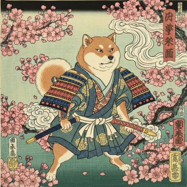 柴犬将軍浮世絵Shiba Inu Shogun Ukiyo-e - 縁糸