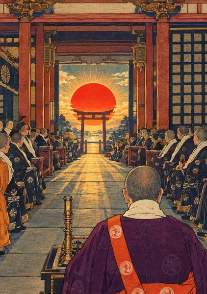 四天王寺日想観浮世絵Shitennoji Nissokan Ukiyo-e - 縁糸