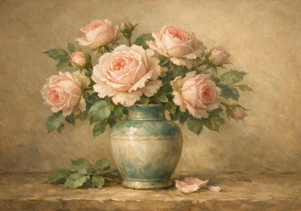 薔薇の詩 ― アンティークローズの静物画｜ピンクの薔薇・ヴィンテージフラワーアート - MASAYA YOSHII