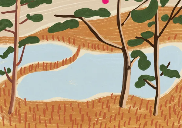 Autumn Riverbank & Trees in Ochre & Sage - Little Dean