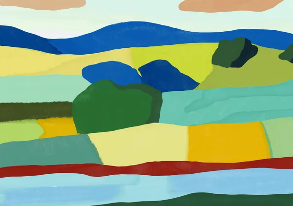Vibrant Abstract Fields in Cobalt, Ochre & Emerald - Little Dean