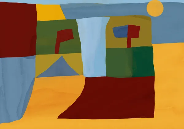 Cubist Landscape with Sun in Ochre & Cobalt - Little Dean