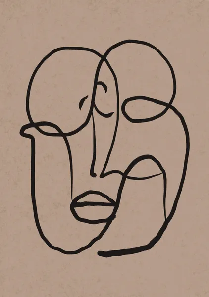 Modernist Line Art Portrait in Black & Neutral - Little Dean