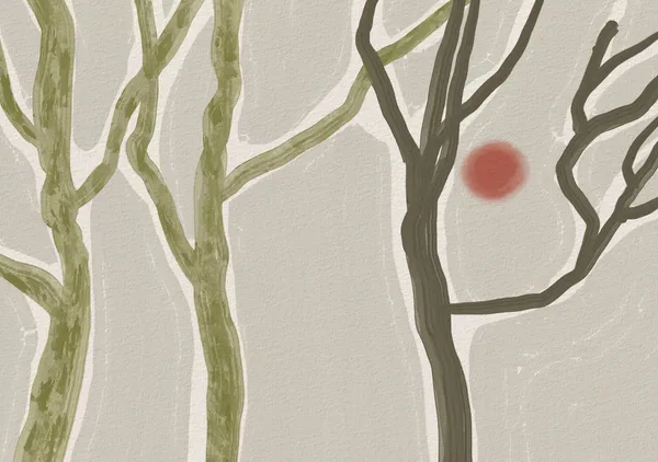 Abstract Forest & Red Sun in Sage & Clay - Little Dean