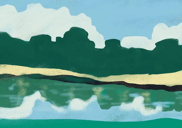 Coastal Shoreline & Pines in Emerald, Sage & Cyan - Little Dean