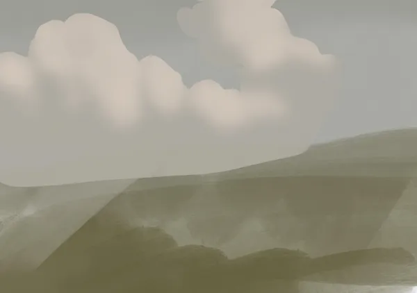 Soft Clouds over Olive Hills in Sage, Slate & Warm Grey - Little Dean