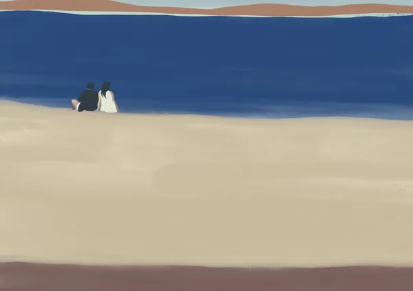 Couple on Serene Coastal Beach - Little Dean