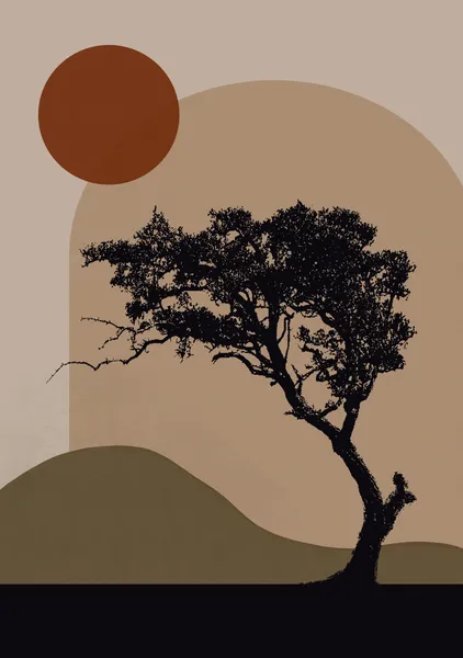 Solitary Tree & Terracotta Sun in Olive & Sand - Little Dean