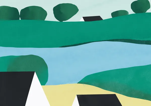Coastal Hills & Village in Emerald, Sage & Ochre - Little Dean